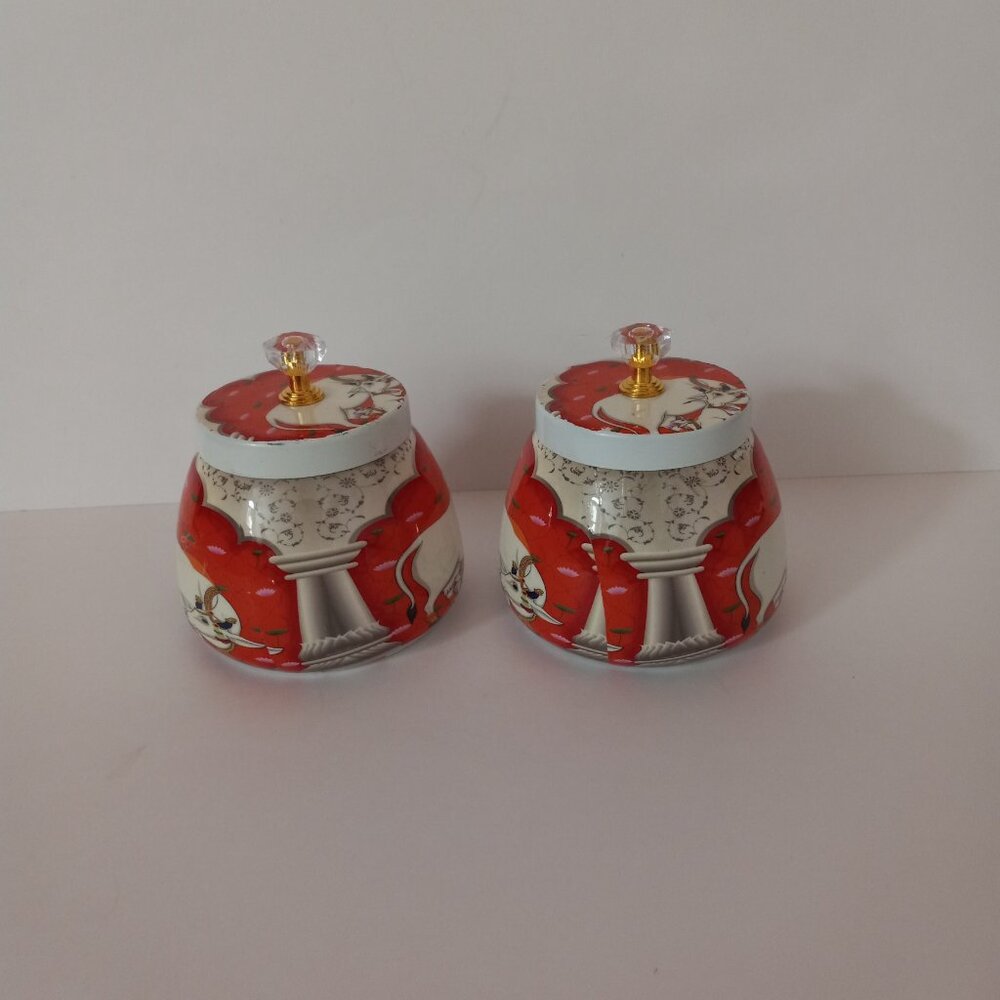 Indian Tin Jars with Cow Set of 2 - Picture 3 of 7